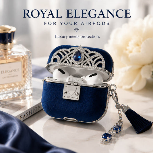 Royal Blue Velvet Crown Case for AirPods