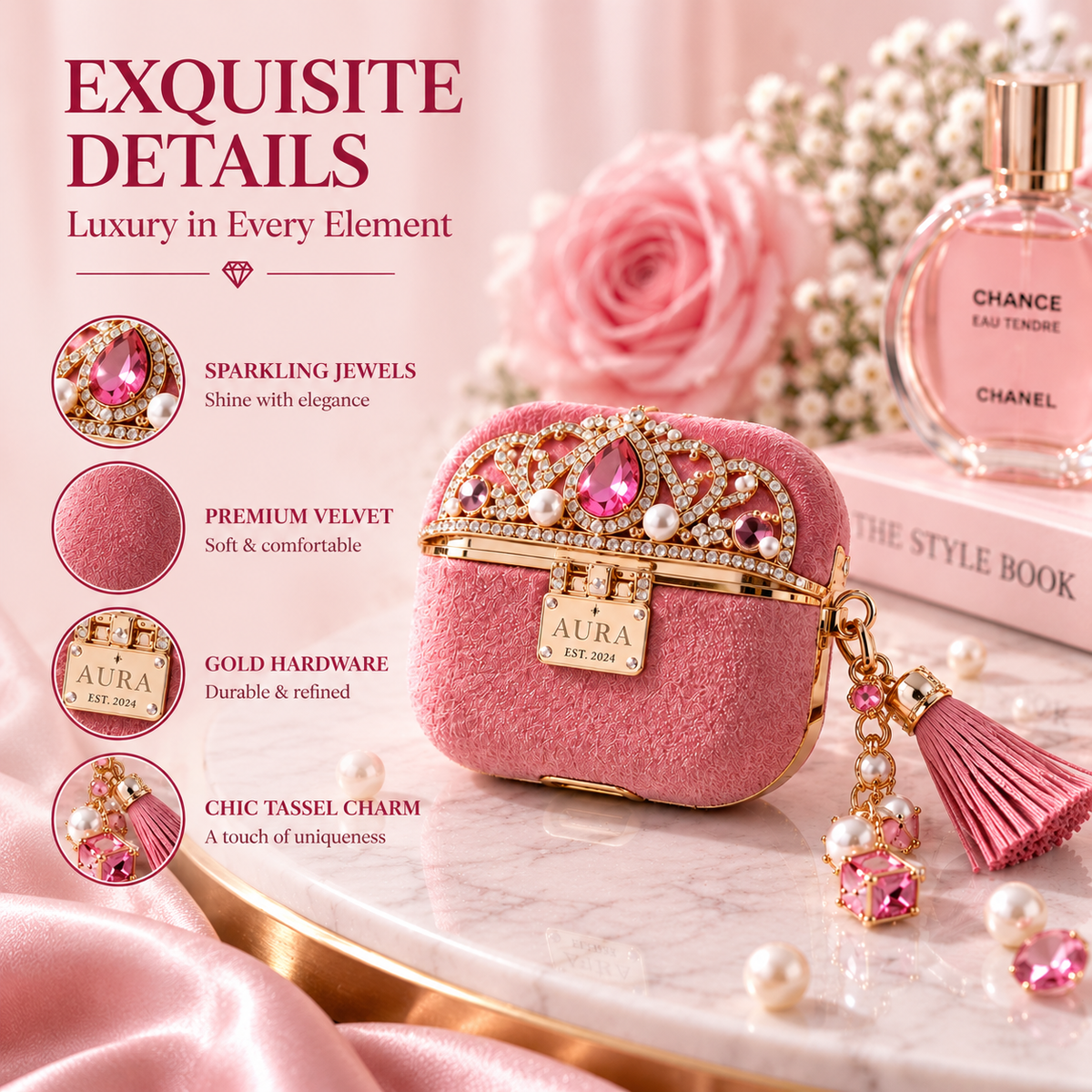 Blush Pink Pearl Crown Case for AirPods