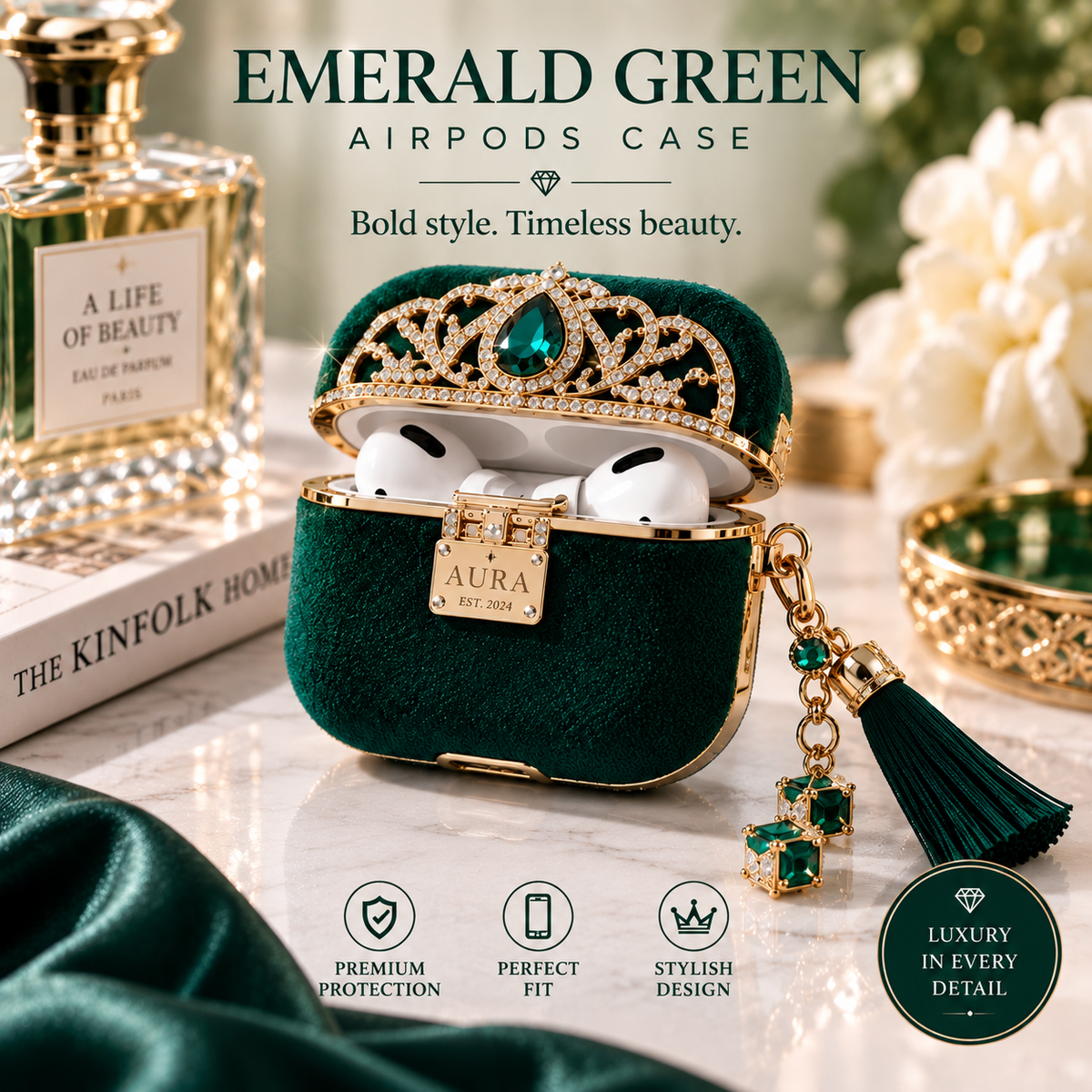 Emerald Green Jewel Crown Case for AirPods